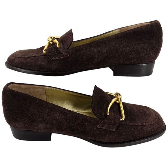 Bruno Magli Italy Womens 6.5AA Brown Suede Leather Dress Shoes Horsebit Loafers - Picture 5 of 12